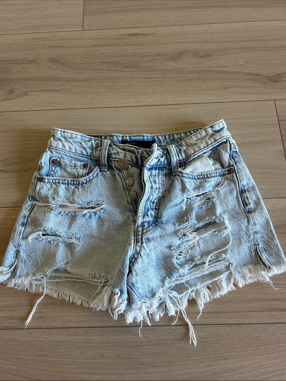 Aeropostale Light Wash Distressed Denim Cutoff Shorts